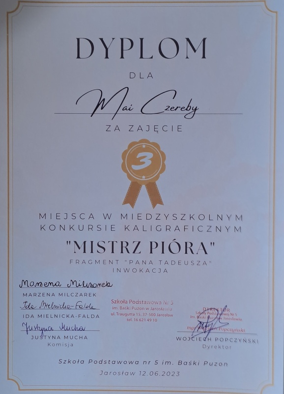 Międzyszkolny Konkurs Kaligraficzny