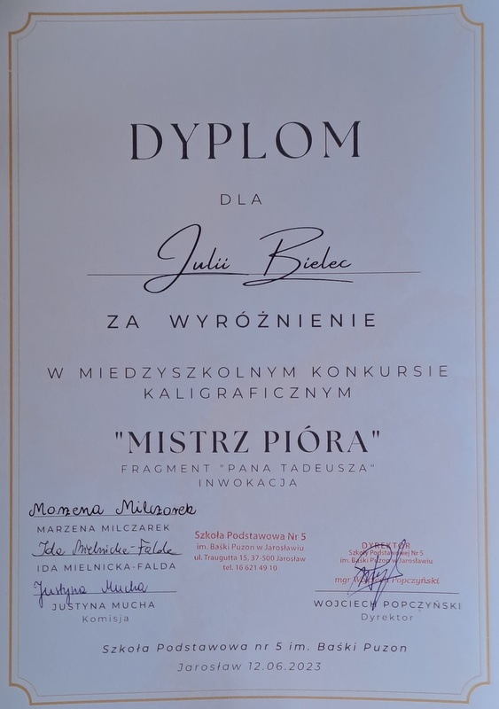 Międzyszkolny Konkurs Kaligraficzny