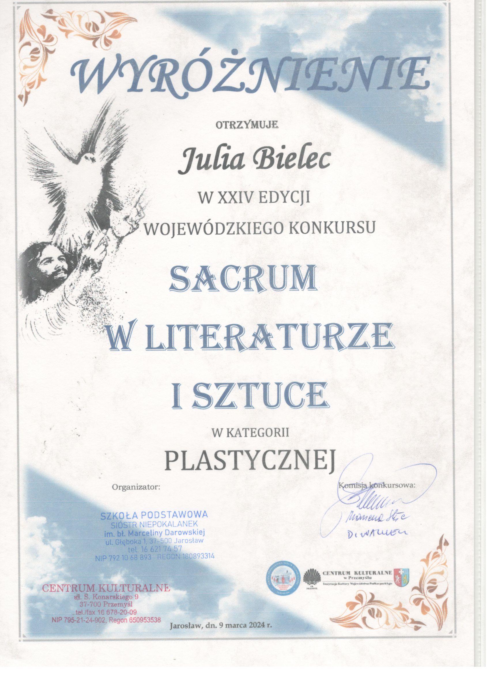 Sacrum w literaturze i sztuce - dyplom