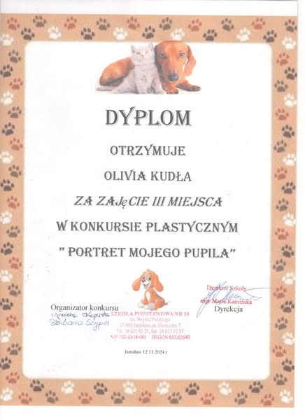 Gratulacje dla Olivii i Ludmiły zajęcie III i II miejsca w konkursie plastycznym 